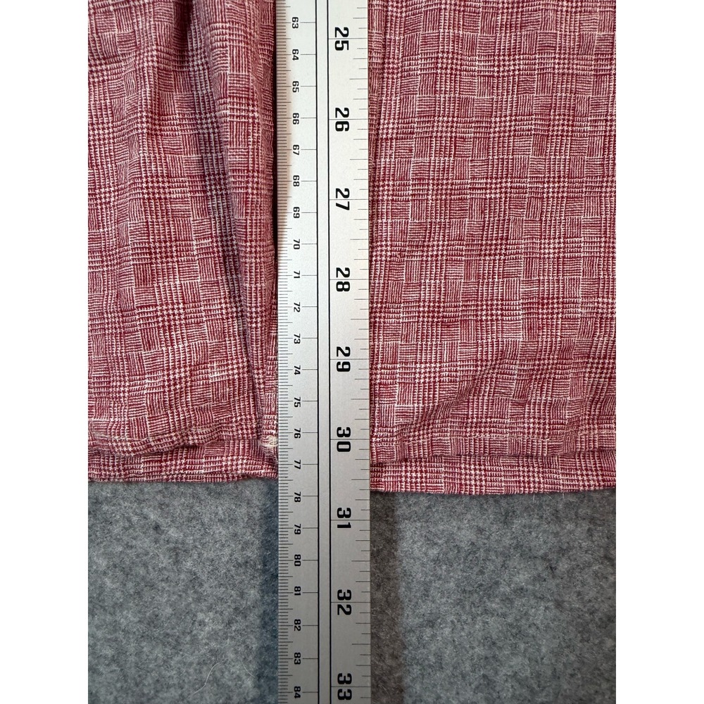 Carbon2Cobalt Mens Large Red Linen Cotton Short Sleeve Button Up Shirt Grid L - Picture 4 of 6